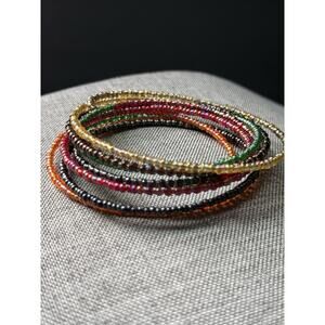Seed Bead Rainbow Memory Wire Bracelet Bangle Hippie Festival Boho Coachella